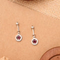 Ruby Tear Drop Circle Silver Koppu Earring