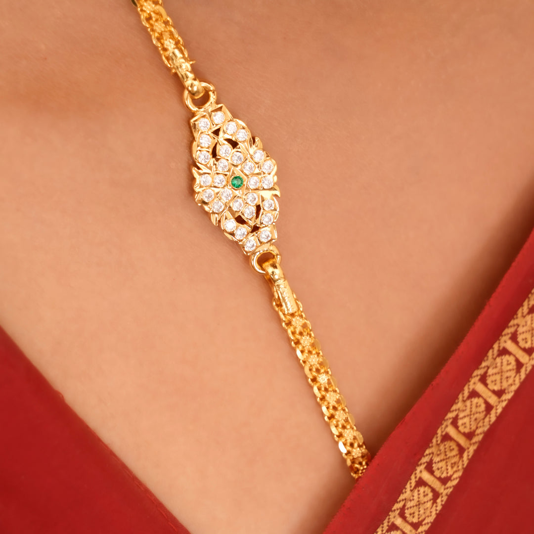 Majestic White Stone Silver Mugappu Chain