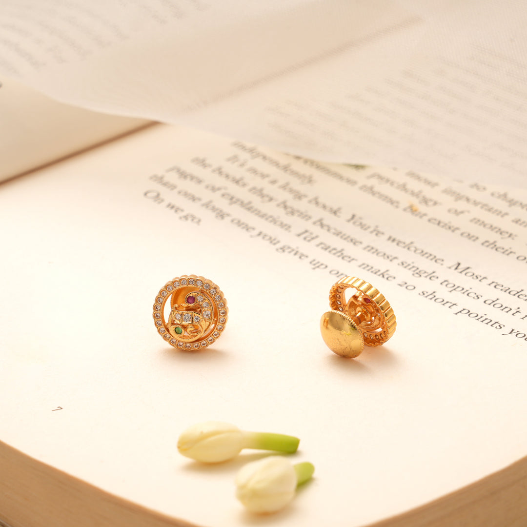 Traditional Circular Peacock Design Golden Stud