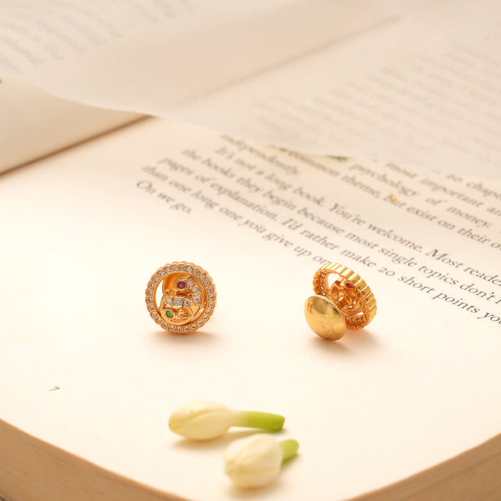 Traditional Circular Peacock Design Golden Stud