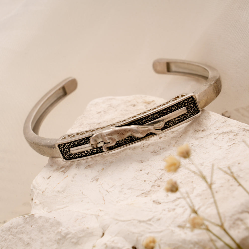 Oxidised Jaguar Silver Open Bracelet