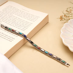 Oxidized Color Stone Silver Bracelet
