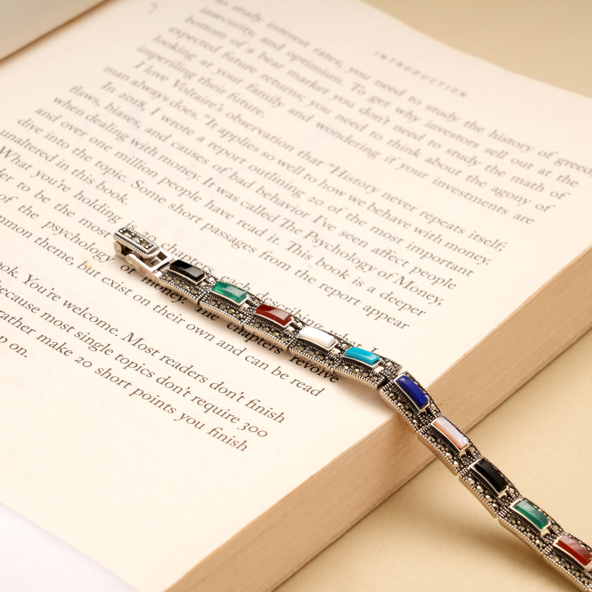 Oxidized Color Stone Silver Bracelet