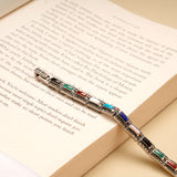 Oxidized Color Stone Silver Bracelet