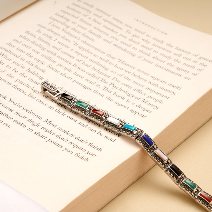 Oxidized Color Stone Silver Bracelet