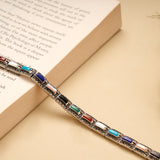 Oxidized Color Stone Silver Bracelet