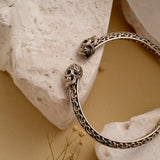 Oxidized Silver Dual Skull Head Men’s Bracelet