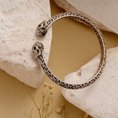 Oxidized Silver Dual Skull Head Men’s Bracelet