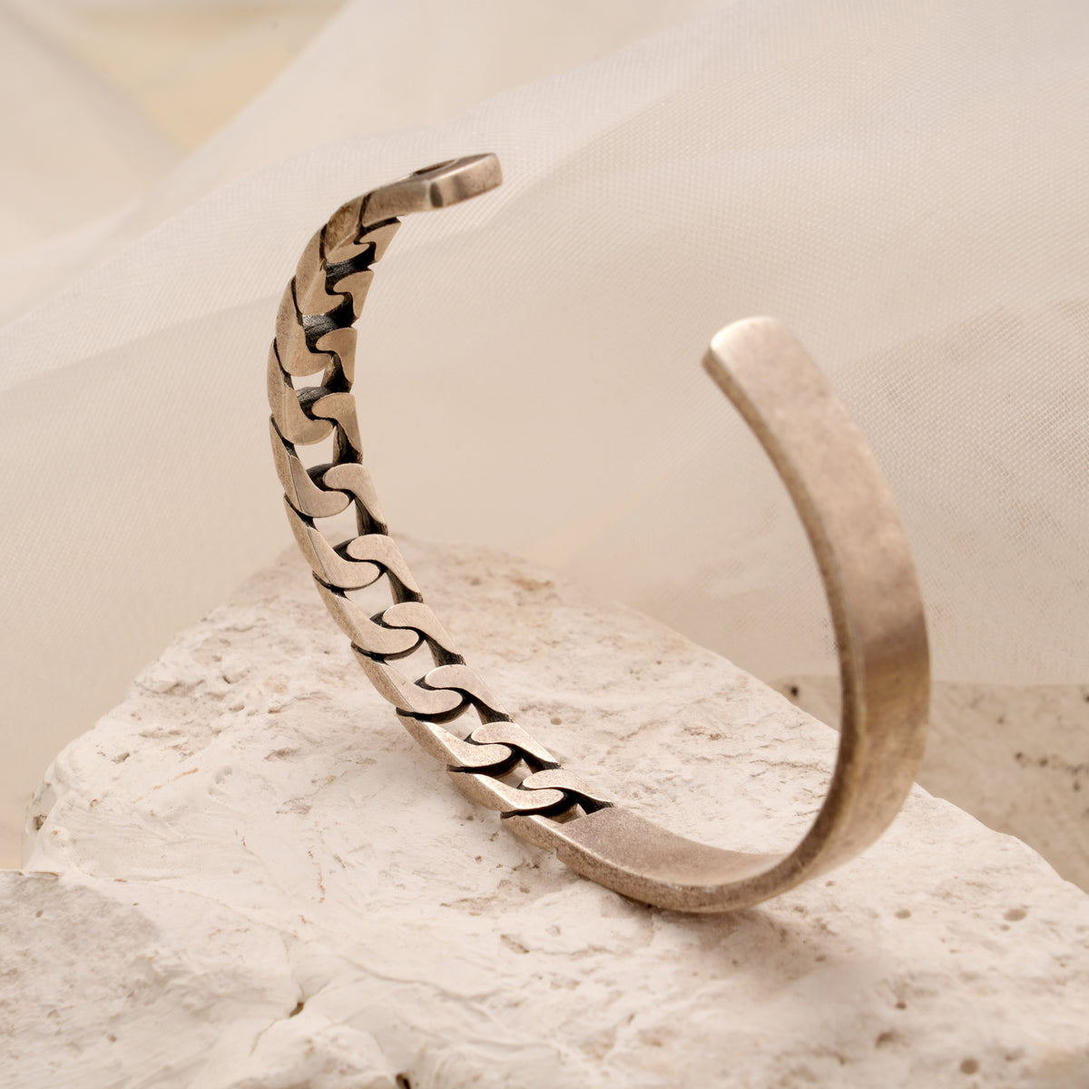 Vintage Half Cuban Link Silver Bracelet