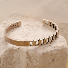 Vintage Half Cuban Link Silver Bracelet