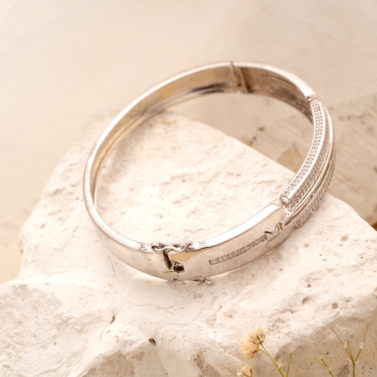 Elegant Double Row Stone Silver Bracelet