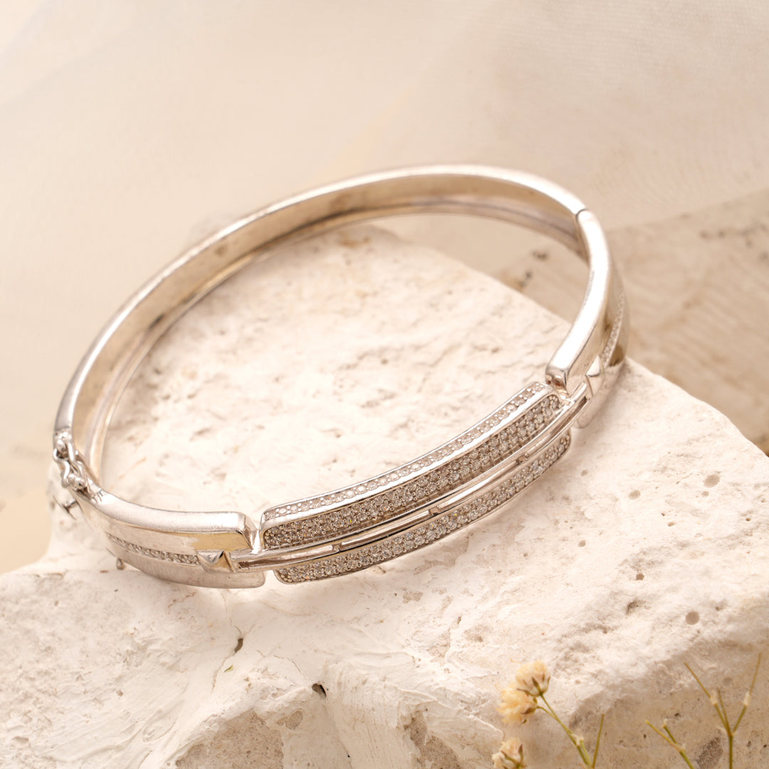 Elegant Double Row Stone Silver Bracelet