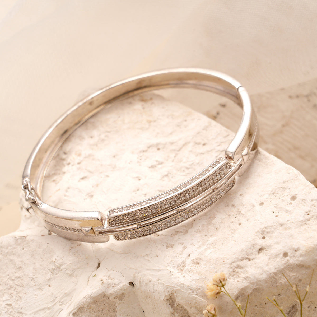 Elegant Double Row Stone Silver Bracelet
