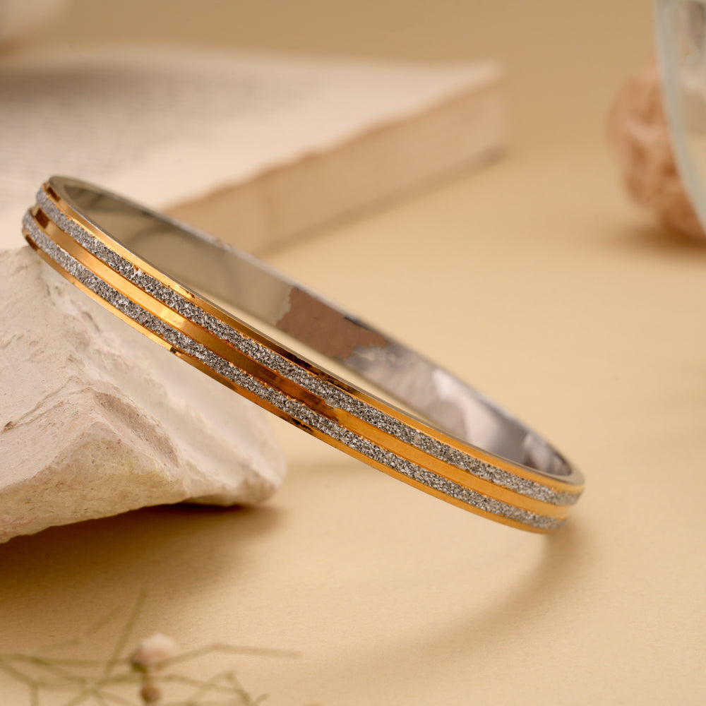Elite Golden Two Line Silver Mens Kada