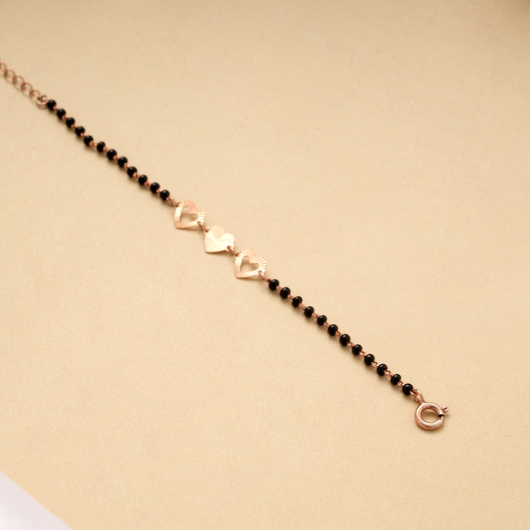 Cute Heart Black Beads Golden Bracelet