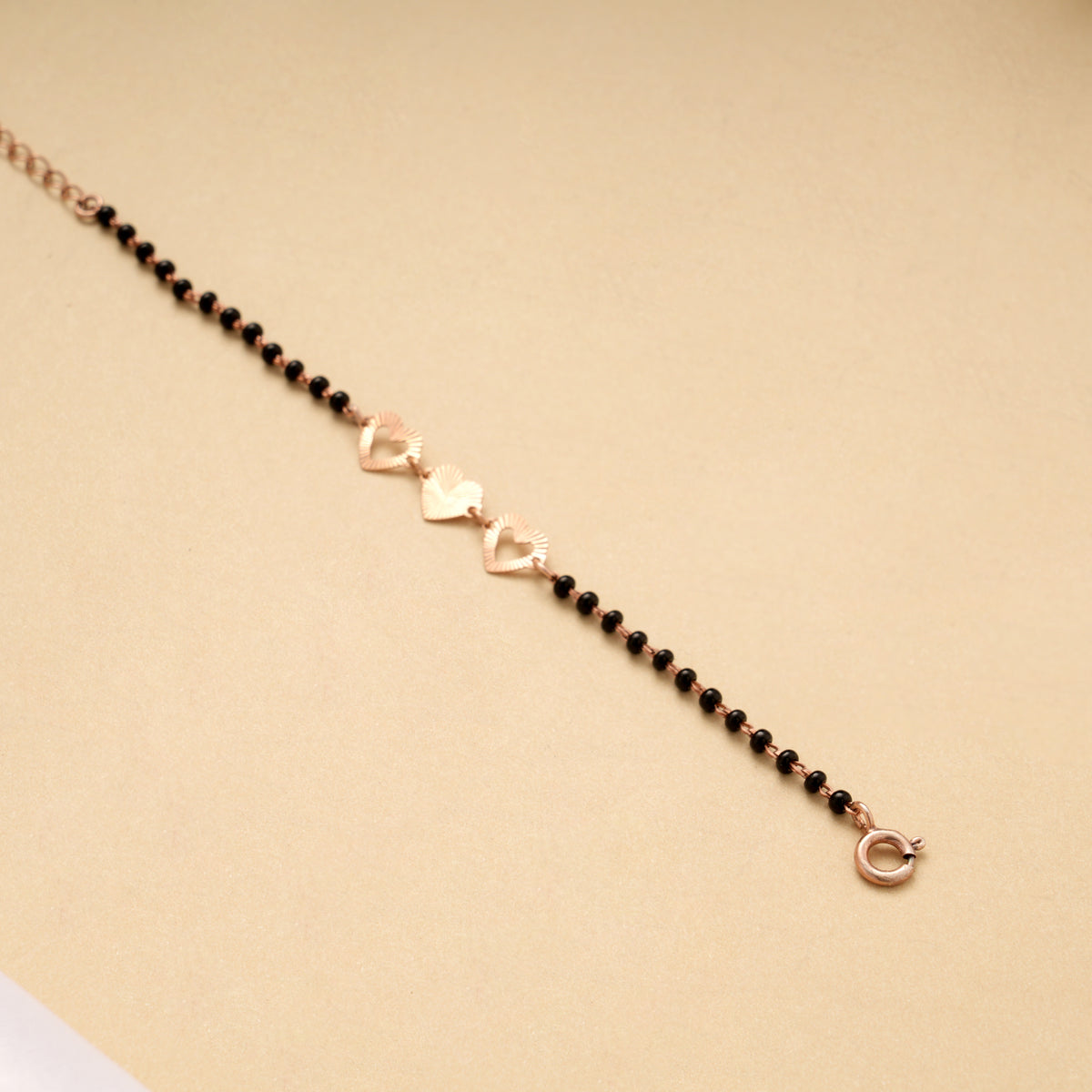 Cute Heart Black Beads Golden Bracelet