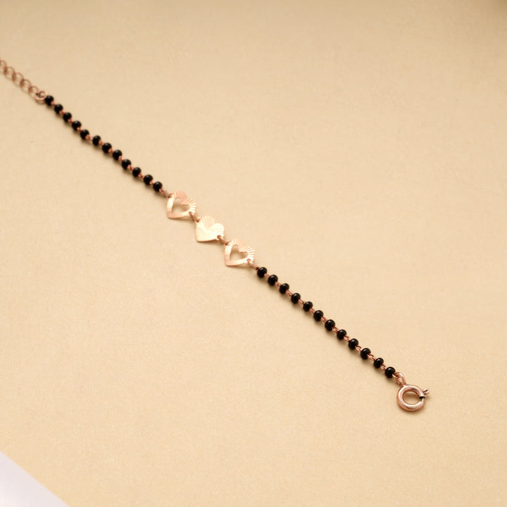 Cute Heart Black Beads Golden Bracelet