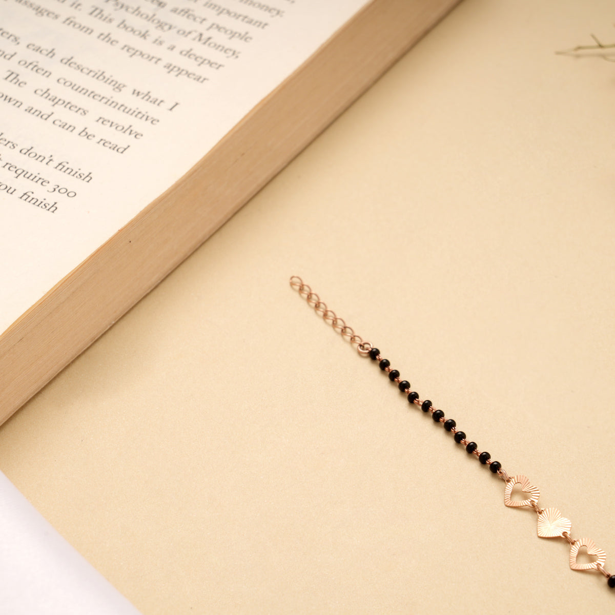 Cute Heart Black Beads Golden Bracelet