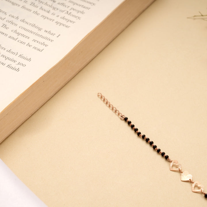 Cute Heart Black Beads Golden Bracelet