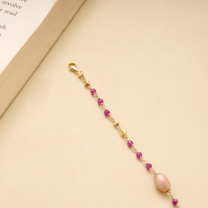 Fancy Pink and Golden Beads Bracelet