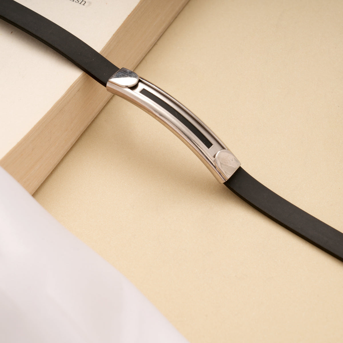 Bold Black Band Silver Bracelet