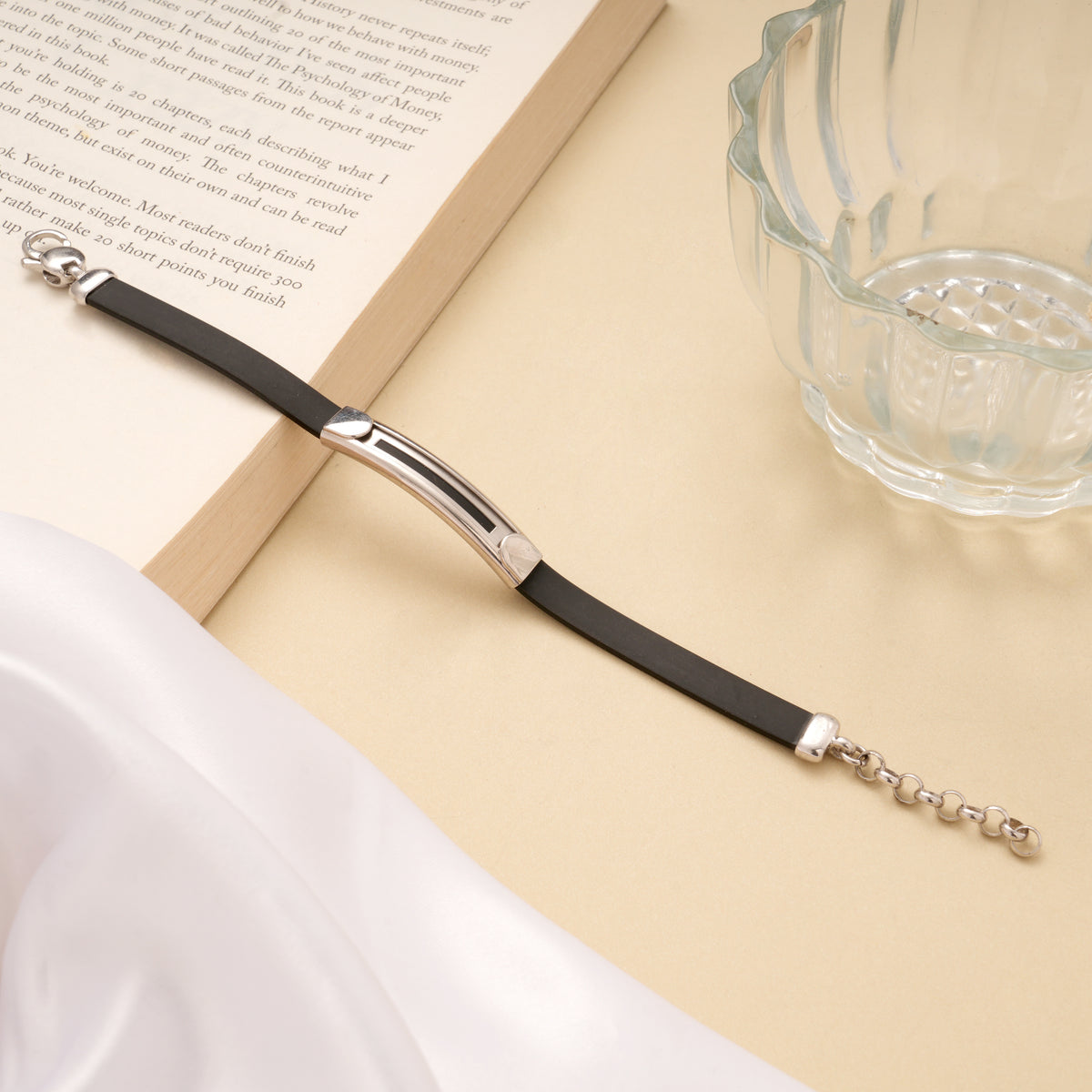 Bold Black Band Silver Bracelet