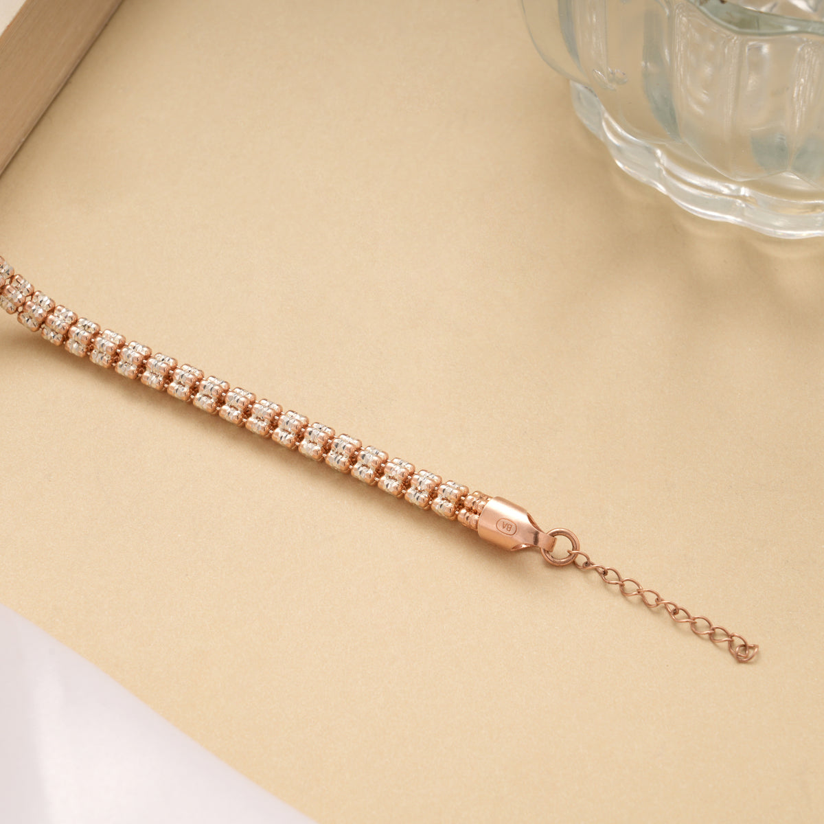 Minimal Multi Stone Silver Rose Golden Bracelet
