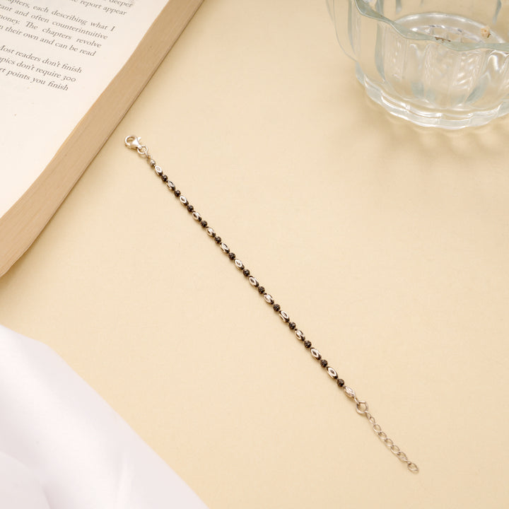 Black Beads Silver Women’s Bracelet