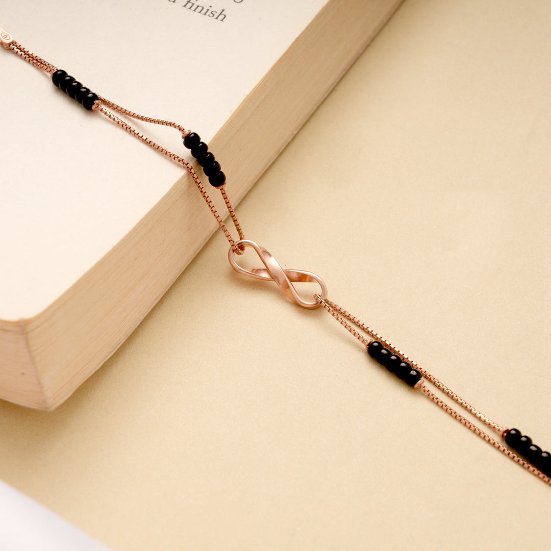 Beautiful Infinity Layered Black Beads Bracelet