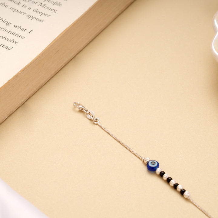 Elite Evil Eye Black Beads Silver Bracelet