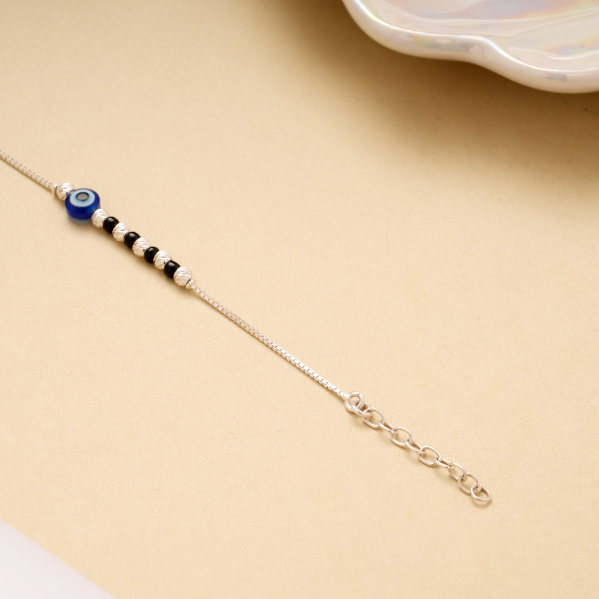 Elite Evil Eye Black Beads Silver Bracelet