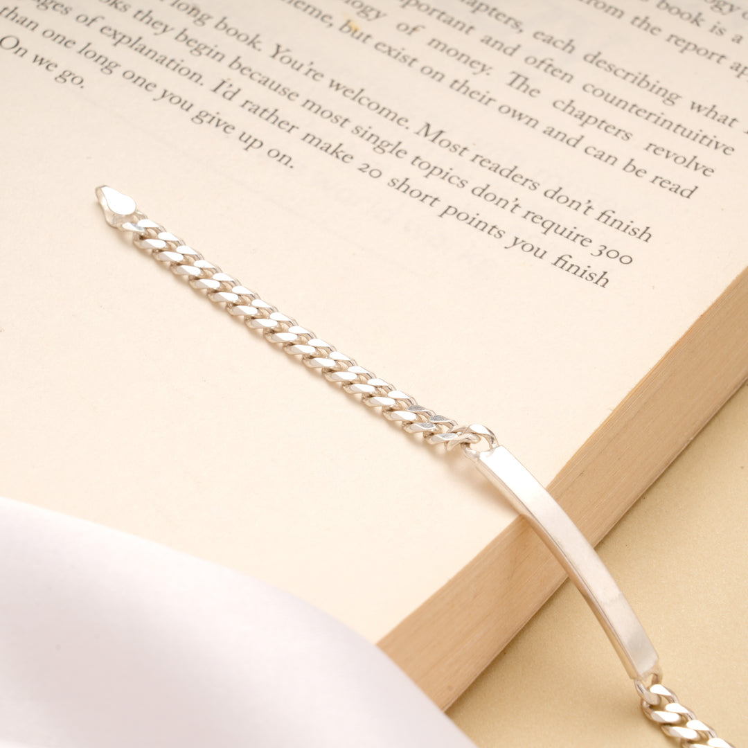 Modern Bar Curb Silver Men’s Bracelet