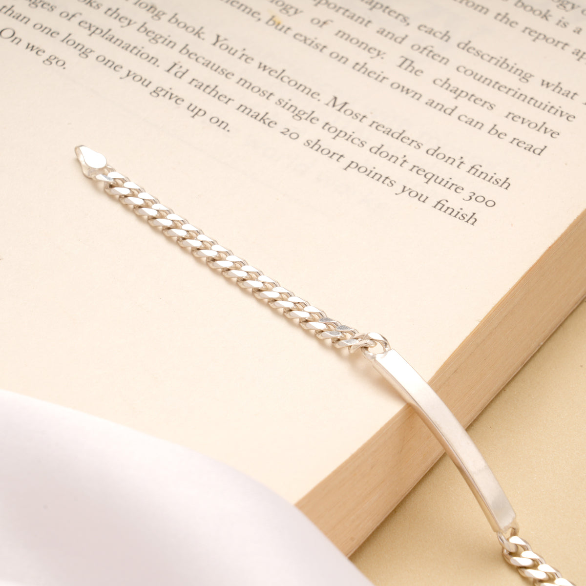 Modern Bar Curb Silver Men’s Bracelet