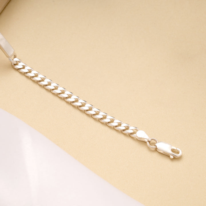 Modern Bar Curb Silver Men’s Bracelet