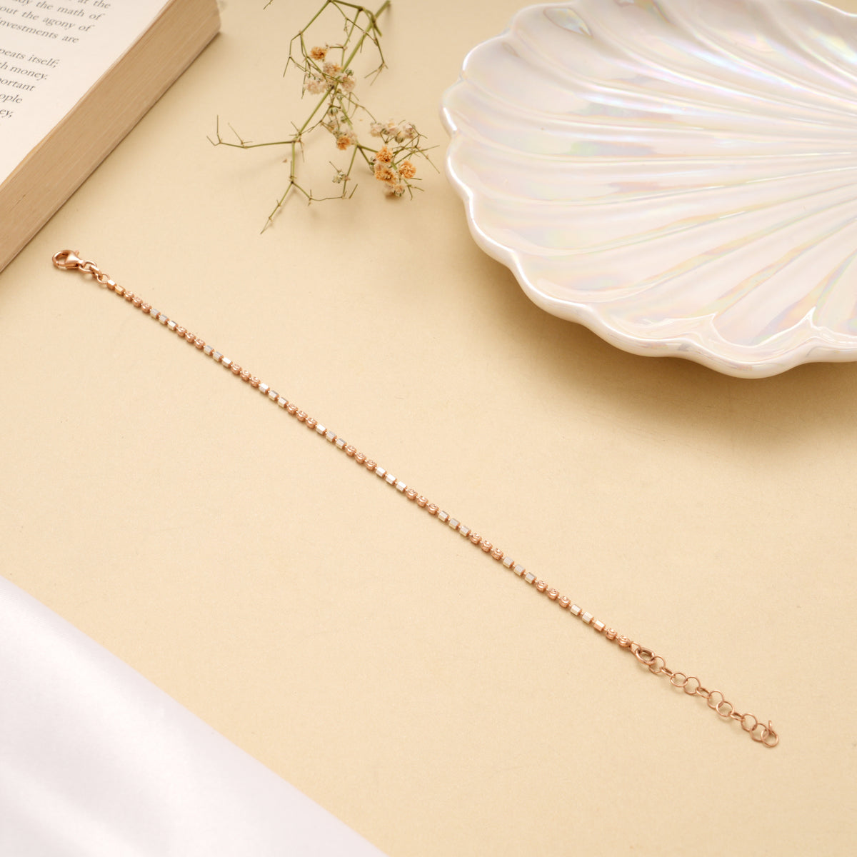 Dual Tone Beads Silver Rose Gold Bracelet