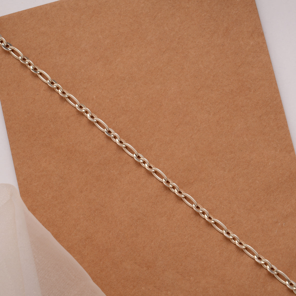 Ethnic Silver Figaro Link Chain Bracelet