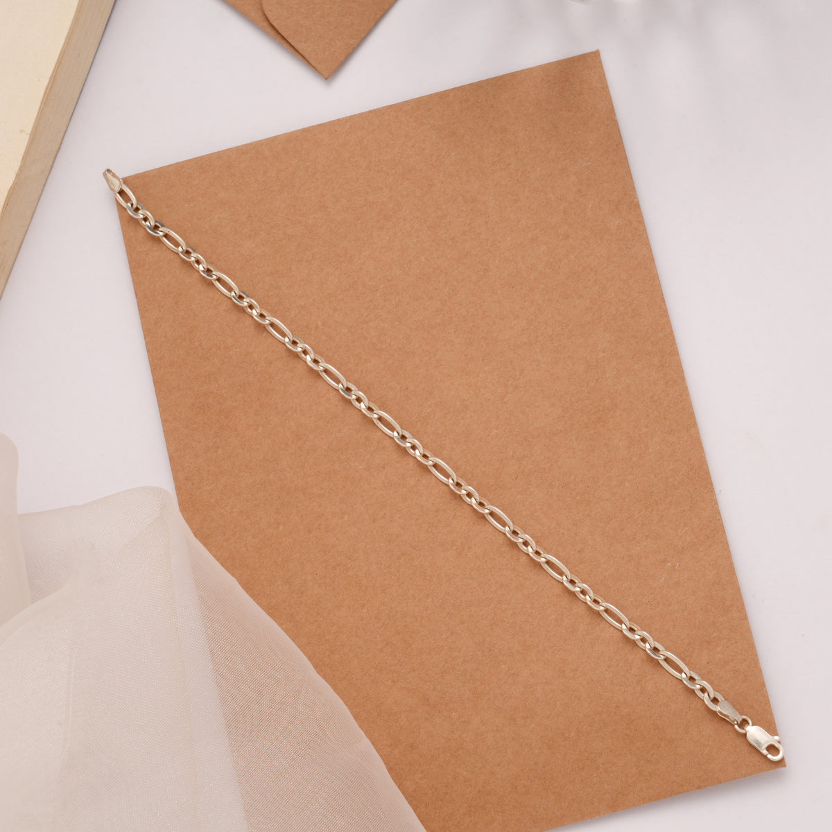 Ethnic Silver Figaro Link Chain Bracelet