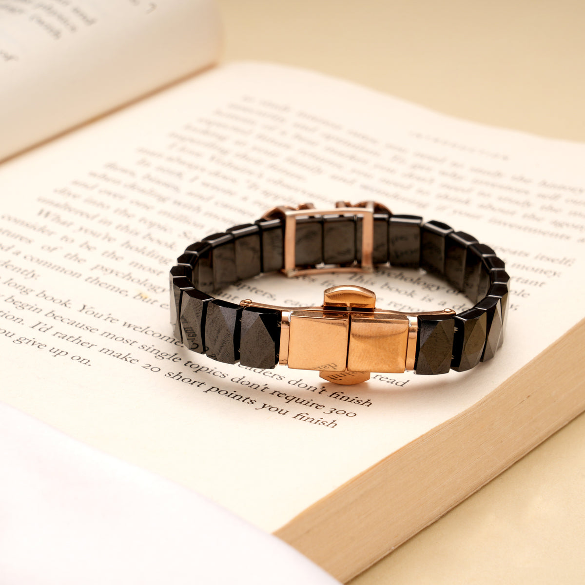 Stylish Black Ceramic Style Silver Rose Gold Bracelet