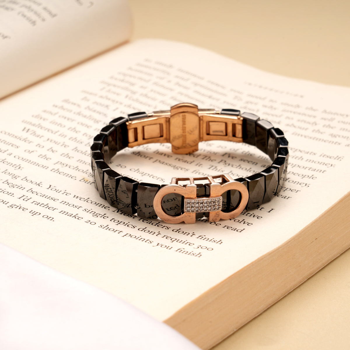 Stylish Black Ceramic Style Silver Rose Gold Bracelet