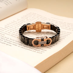 Stylish Black Ceramic Style Silver Rose Gold Bracelet