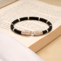 Stylish Black Leather Silver Elephant Bracelet