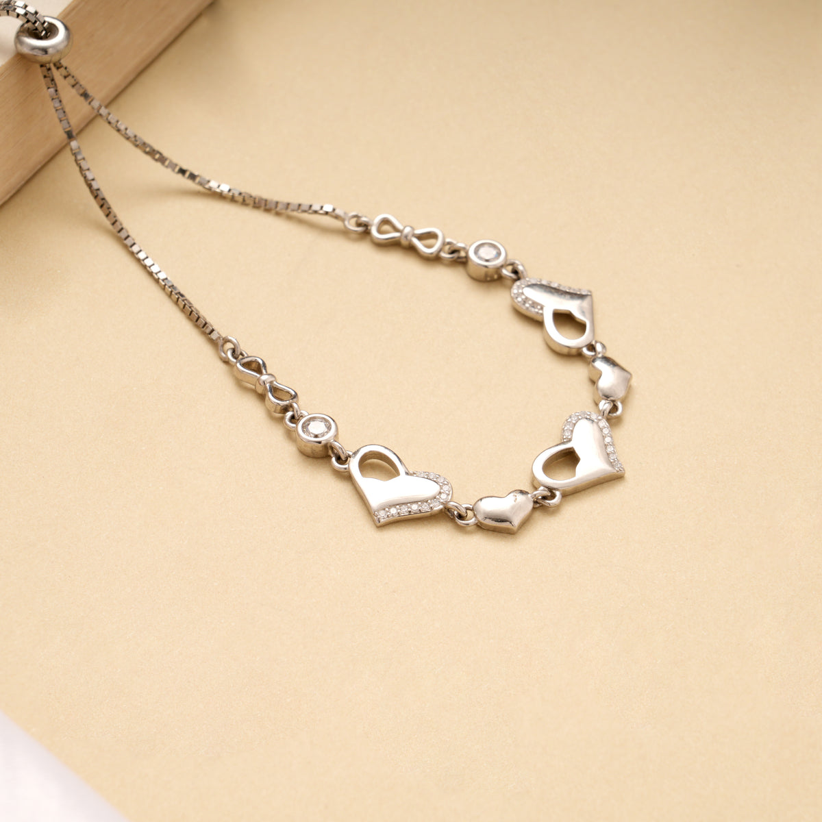 Premium Heart Stone Link Silver Bracelet