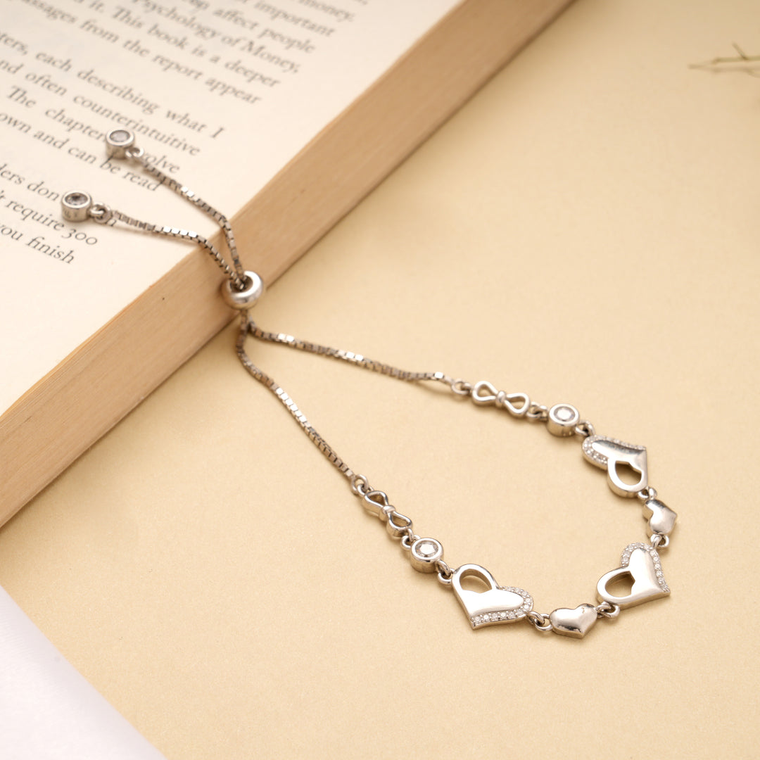 Premium Heart Stone Link Silver Bracelet