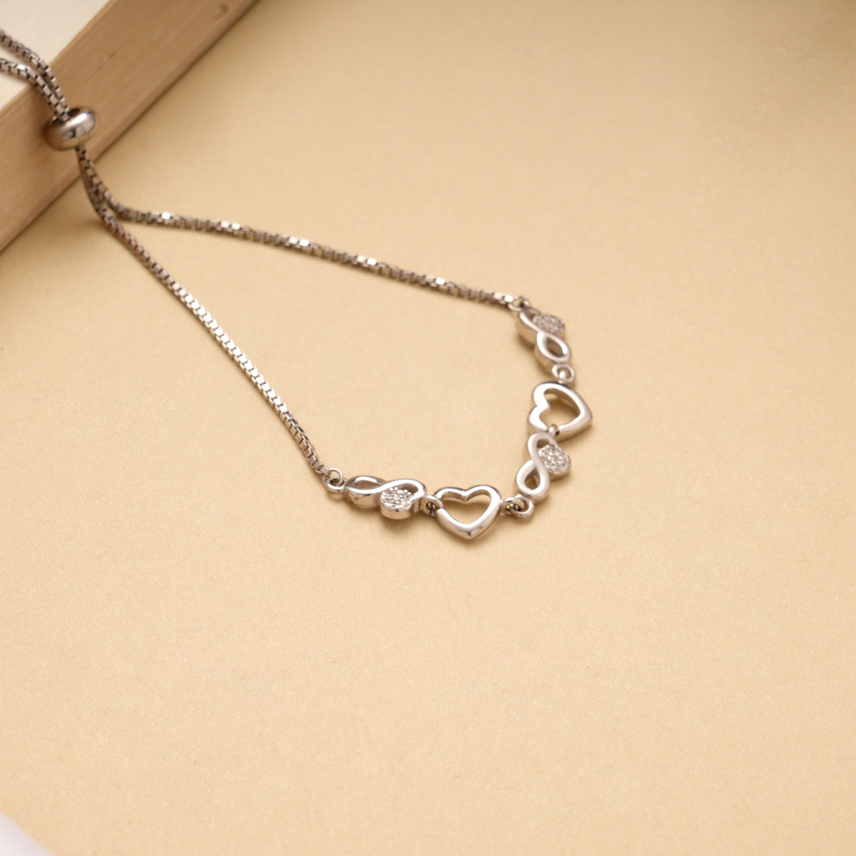 Heart with Infinity Stone Silver Bracelet