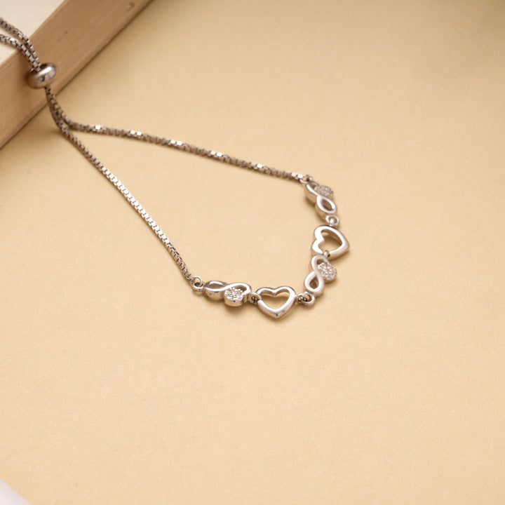 Heart with Infinity Stone Silver Bracelet