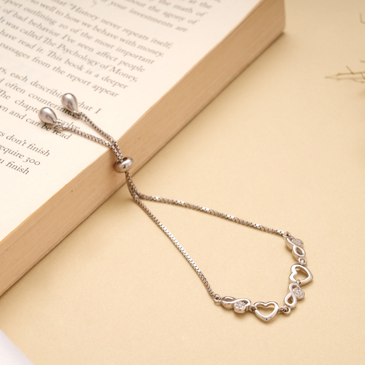 Heart with Infinity Stone Silver Bracelet