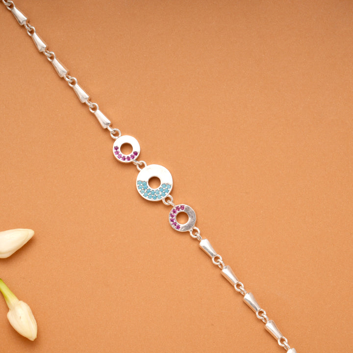 Triple Circular Charm Chain Link Silver Bracelet