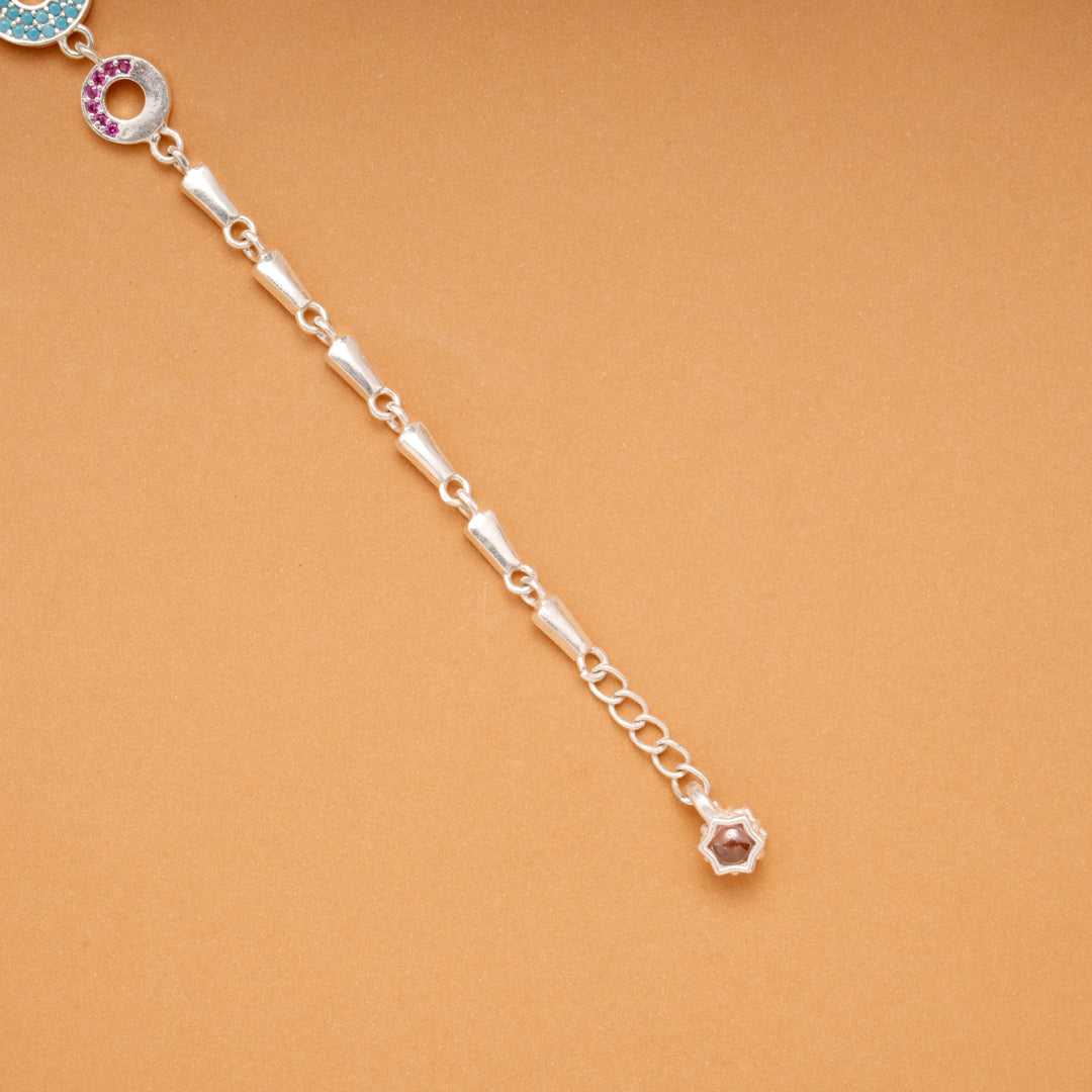 Triple Circular Charm Chain Link Silver Bracelet