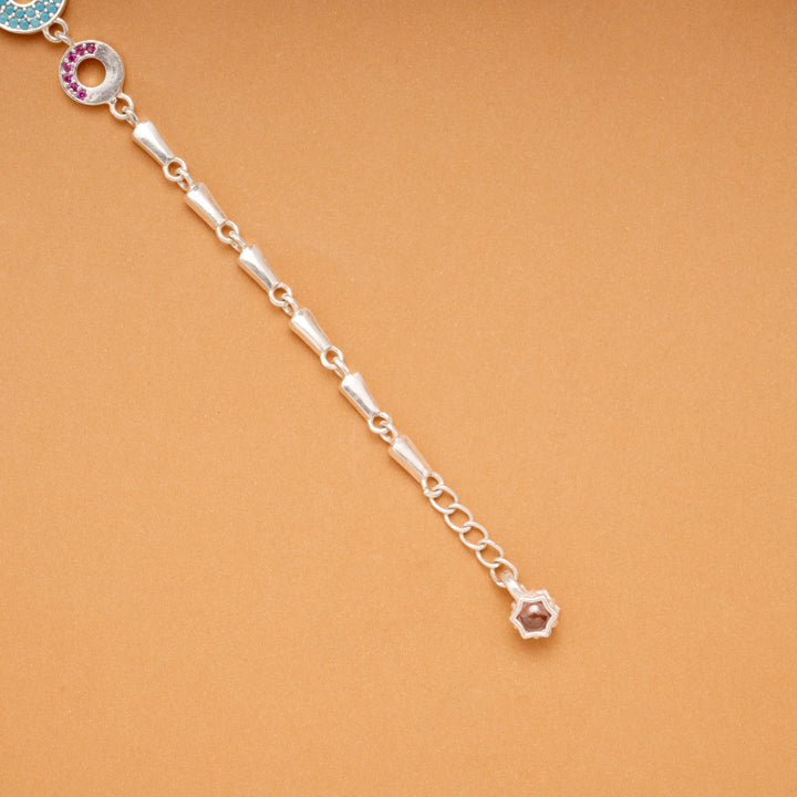 Triple Circular Charm Chain Link Silver Bracelet