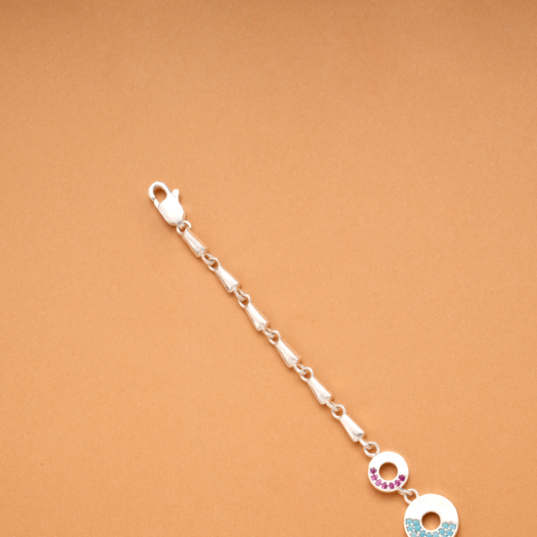 Triple Circular Charm Chain Link Silver Bracelet